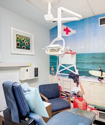 Beach-themed dental exam room