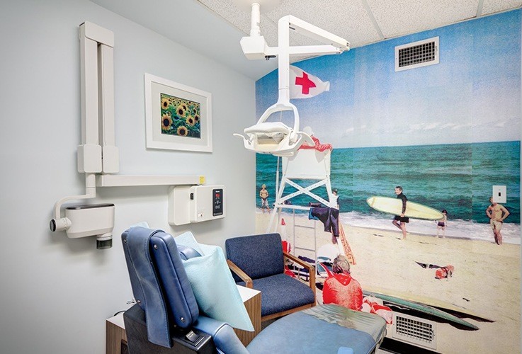 Beach-themed dental exam room
