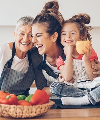 Laughing mom daughter and granddaughter